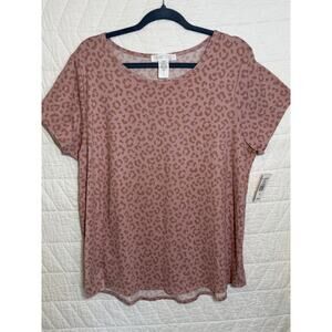 Planet Gold top Sz 2X short Sleeve Cheetah Print Round Neck Stretch Pullover NWT